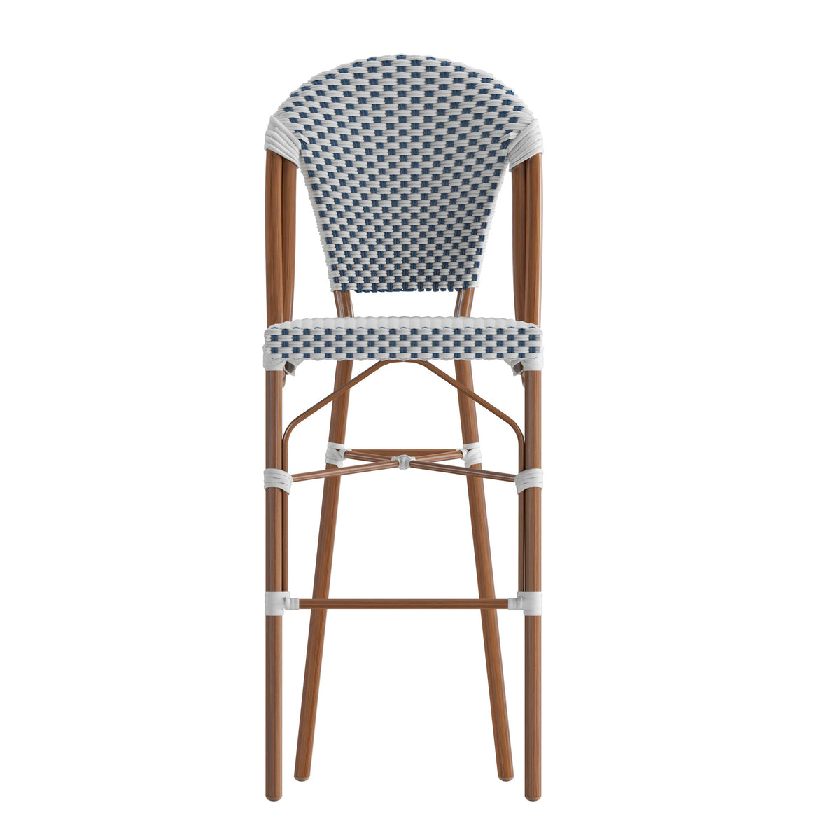 Flash Furniture SDA-AD642001-F-BS-WHNVY-NAT-GG All-Weather Commercial Paris Chair with Bamboo Print Metal Frame-White/Navy (White & Navy/Natural Frame) - View 10