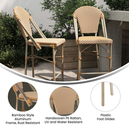 Flash Furniture SDA-AD642001-F-CS-NATWH-LTNAT-GG All-Weather Commercial Paris Chair with Bamboo Print Metal Frame-Natural/White (Natural & White/Light Natural Frame) - View 3