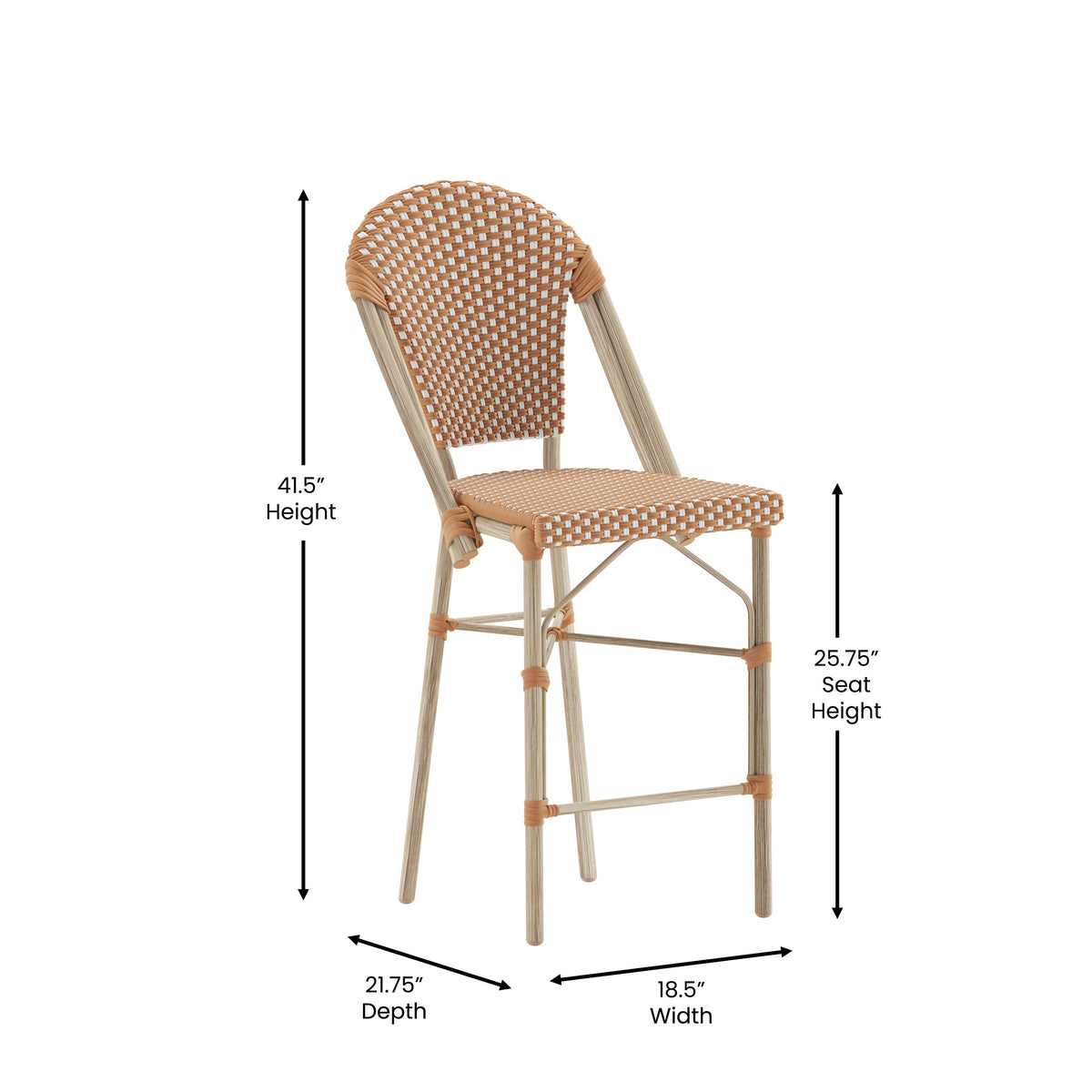 Flash Furniture SDA-AD642001-F-CS-NATWH-LTNAT-GG All-Weather Commercial Paris Chair with Bamboo Print Metal Frame-Natural/White (Natural & White/Light Natural Frame) - View 4