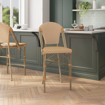 Flash Furniture SDA-AD642001-F-CS-NATWH-LTNAT-GG All-Weather Commercial Paris Chair with Bamboo Print Metal Frame-Natural/White (Natural & White/Light Natural Frame) - View 5