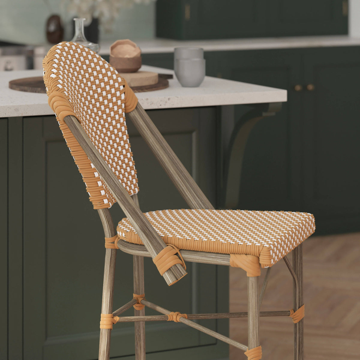 Flash Furniture SDA-AD642001-F-CS-NATWH-LTNAT-GG All-Weather Commercial Paris Chair with Bamboo Print Metal Frame-Natural/White (Natural & White/Light Natural Frame) - View 6