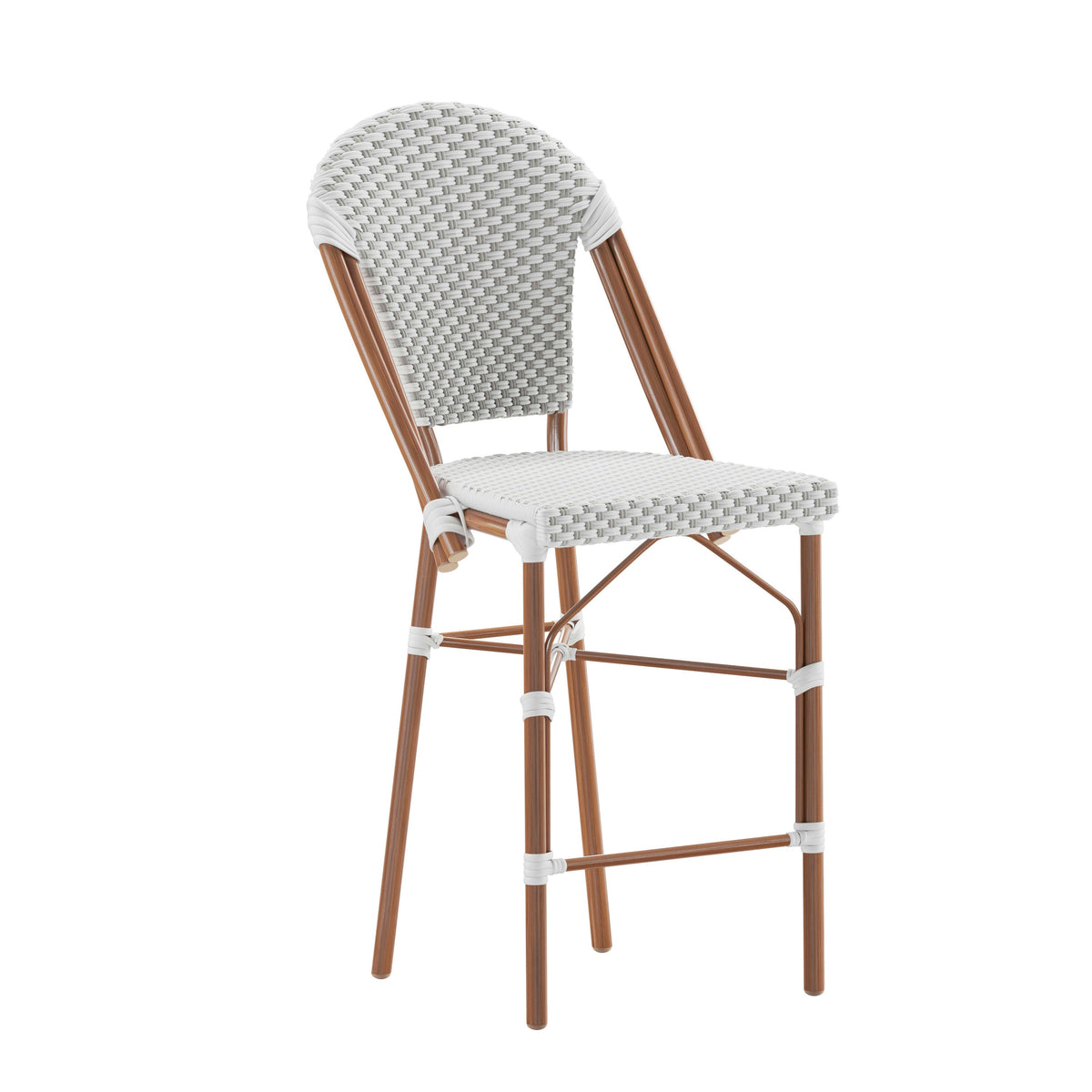 Flash Furniture SDA-AD642001-F-CS-WHGY-NAT-GG All-Weather Commercial Paris 26" Stool with Bamboo Print Metal Frame-White/Gray (White & Gray/Natural Frame) - Main view
