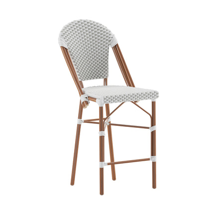 Flash Furniture SDA-AD642001-F-CS-WHGY-NAT-GG All-Weather Commercial Paris 26" Stool with Bamboo Print Metal Frame-White/Gray (White & Gray/Natural Frame) - Main view