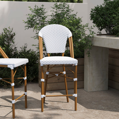 Flash Furniture SDA-AD642001-F-CS-WHGY-NAT-GG All-Weather Commercial Paris 26" Stool with Bamboo Print Metal Frame-White/Gray (White & Gray/Natural Frame) - View 2