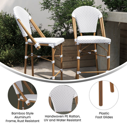 Flash Furniture SDA-AD642001-F-CS-WHGY-NAT-GG All-Weather Commercial Paris 26" Stool with Bamboo Print Metal Frame-White/Gray (White & Gray/Natural Frame) - View 3