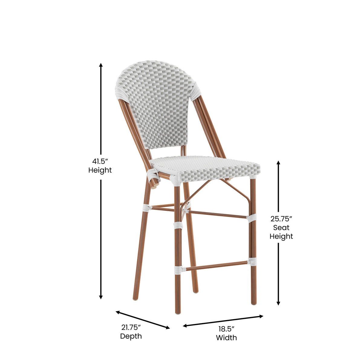 Flash Furniture SDA-AD642001-F-CS-WHGY-NAT-GG All-Weather Commercial Paris 26" Stool with Bamboo Print Metal Frame-White/Gray (White & Gray/Natural Frame) - View 4