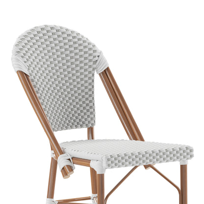 Flash Furniture SDA-AD642001-F-CS-WHGY-NAT-GG All-Weather Commercial Paris 26" Stool with Bamboo Print Metal Frame-White/Gray (White & Gray/Natural Frame) - View 8