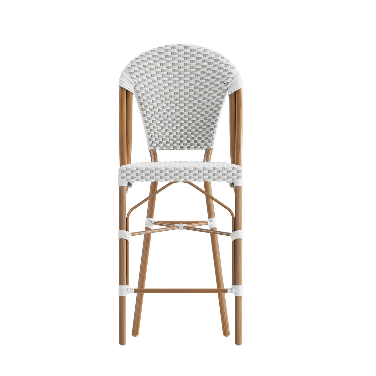 Flash Furniture SDA-AD642001-F-CS-WHGY-NAT-GG All-Weather Commercial Paris 26" Stool with Bamboo Print Metal Frame-White/Gray (White & Gray/Natural Frame) - View 10