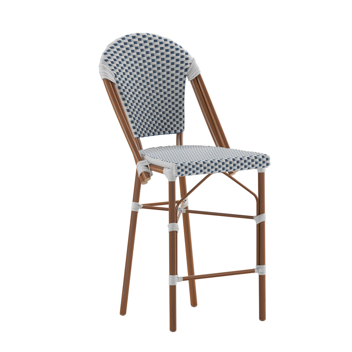 Flash Furniture SDA-AD642001-F-CS-WHNVY-NAT-GG All-Weather Commercial Paris Chair with Bamboo Print Metal Frame-White/Navy (White & Navy/Natural Frame) - Main view