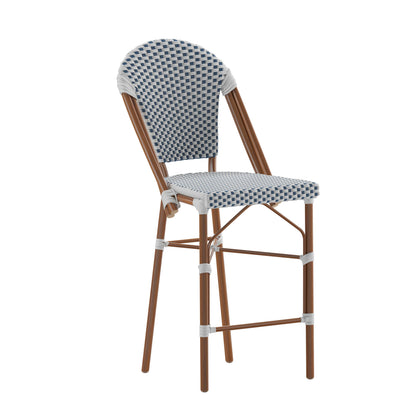 Flash Furniture SDA-AD642001-F-CS-WHNVY-NAT-GG All-Weather Commercial Paris Chair with Bamboo Print Metal Frame-White/Navy (White & Navy/Natural Frame) - Main view