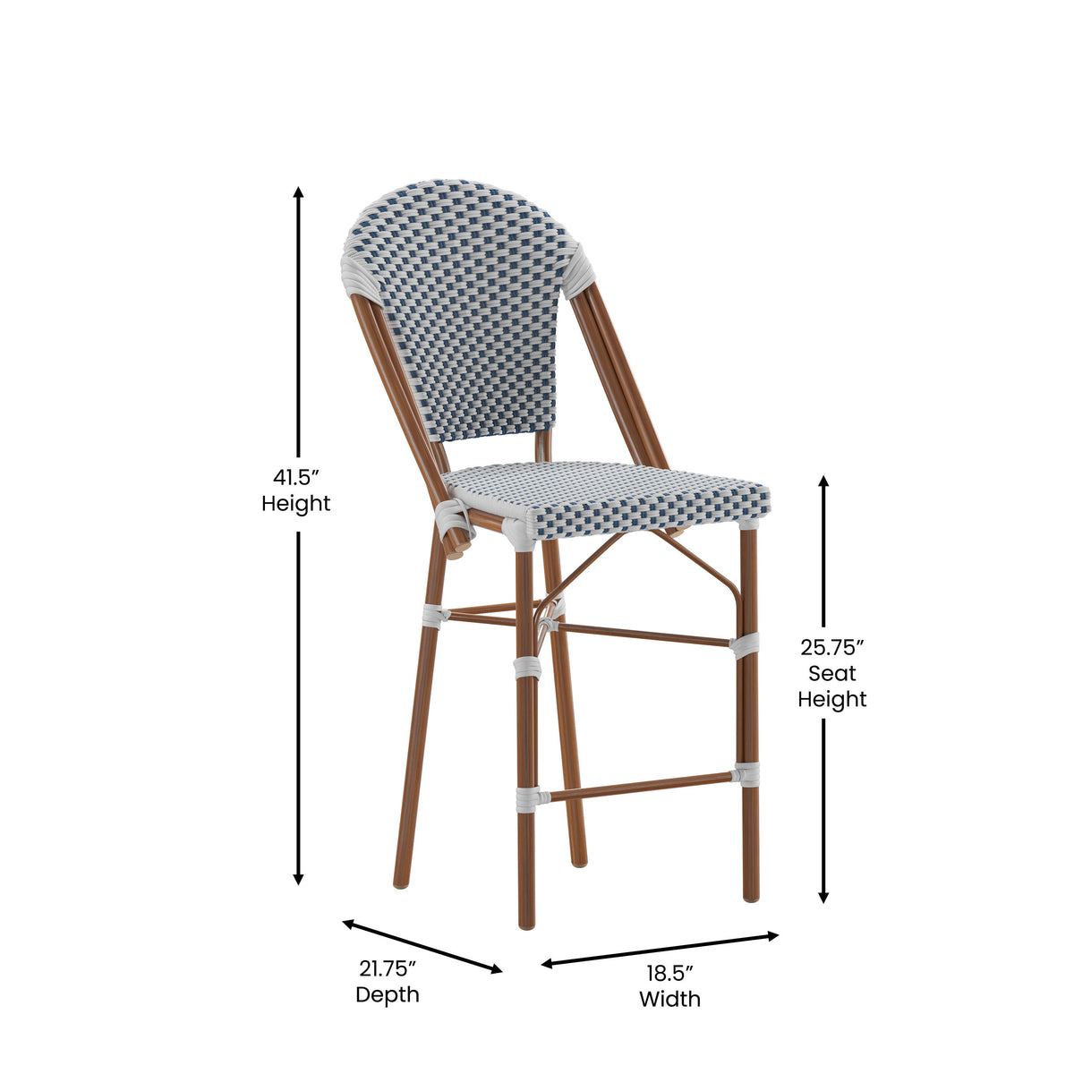 Flash Furniture SDA-AD642001-F-CS-WHNVY-NAT-GG All-Weather Commercial Paris Chair with Bamboo Print Metal Frame-White/Navy (White & Navy/Natural Frame) - View 4