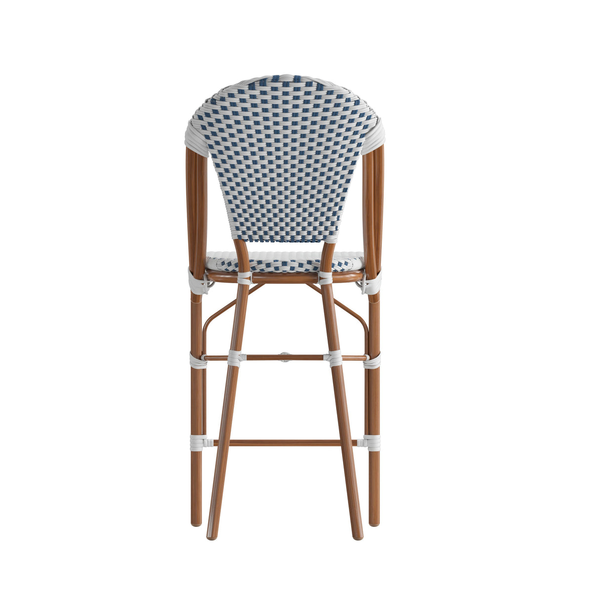 Flash Furniture SDA-AD642001-F-CS-WHNVY-NAT-GG All-Weather Commercial Paris Chair with Bamboo Print Metal Frame-White/Navy (White & Navy/Natural Frame) - View 7