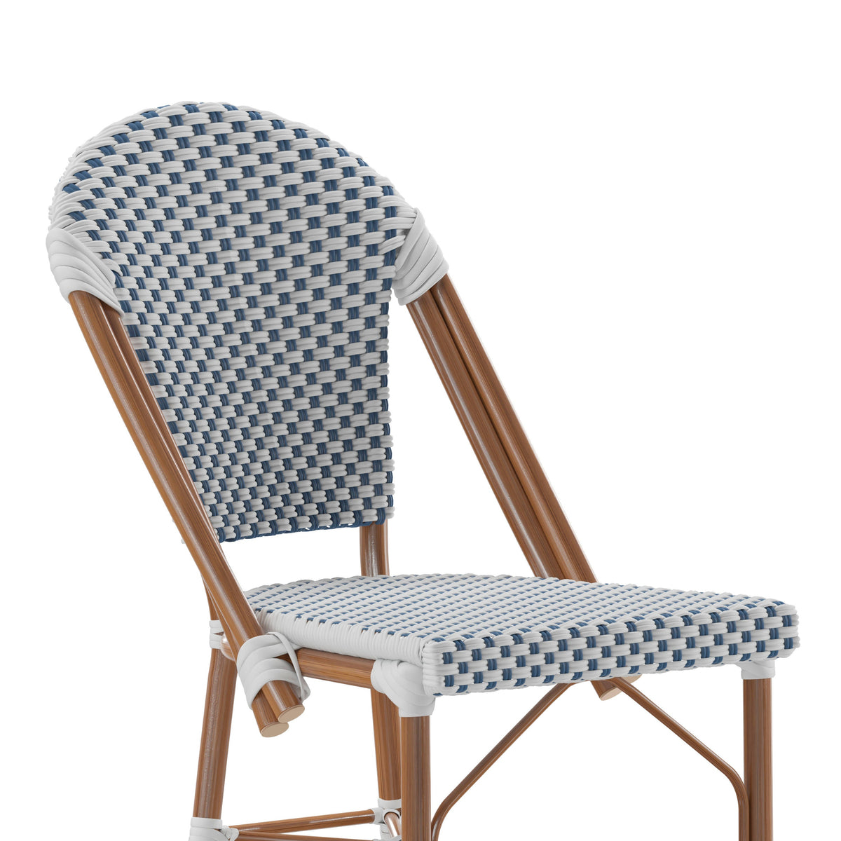 Flash Furniture SDA-AD642001-F-CS-WHNVY-NAT-GG All-Weather Commercial Paris Chair with Bamboo Print Metal Frame-White/Navy (White & Navy/Natural Frame) - View 8