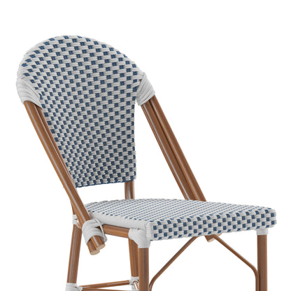 Flash Furniture SDA-AD642001-F-CS-WHNVY-NAT-GG All-Weather Commercial Paris Chair with Bamboo Print Metal Frame-White/Navy (White & Navy/Natural Frame) - View 8