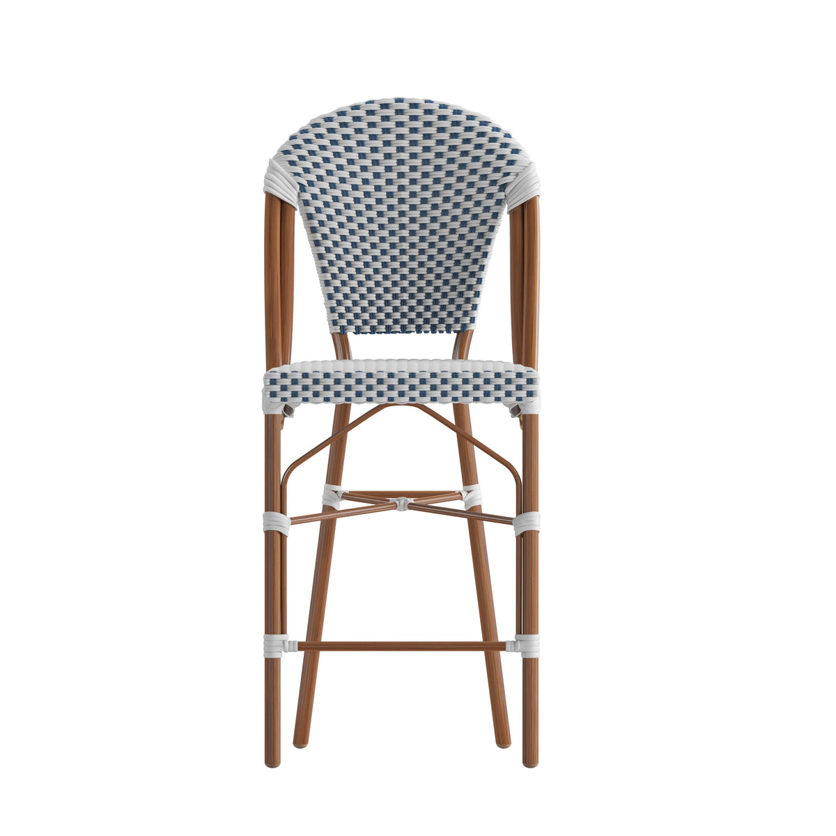 Flash Furniture SDA-AD642001-F-CS-WHNVY-NAT-GG All-Weather Commercial Paris Chair with Bamboo Print Metal Frame-White/Navy (White & Navy/Natural Frame) - View 10