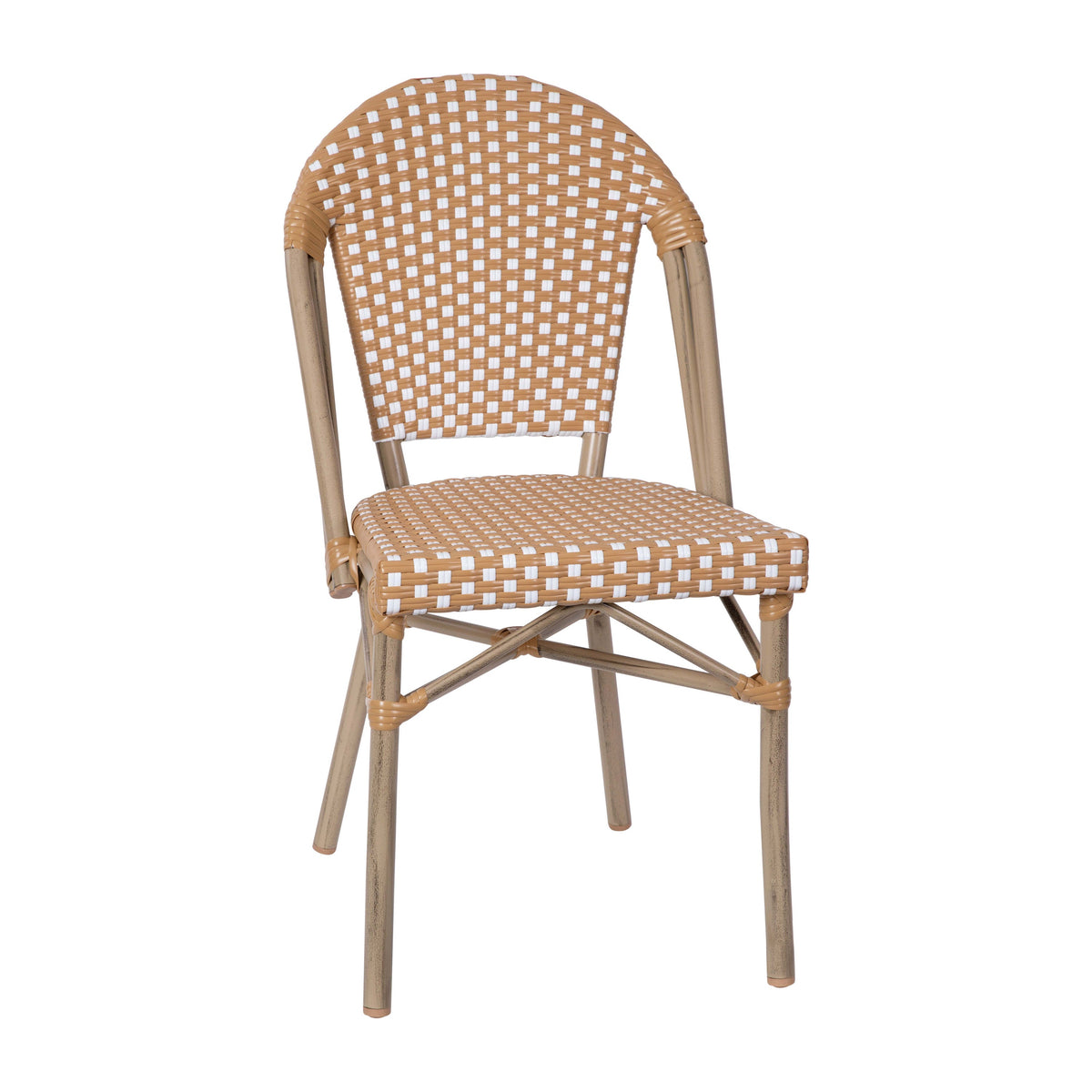 Flash Furniture SDA-AD642001-F-NATWH-LTNAT-GG All-Weather Commercial Paris Chair - Bamboo Print Aluminum Frame-Natural/White (Natural & White/Light Natural Frame) - Main view
