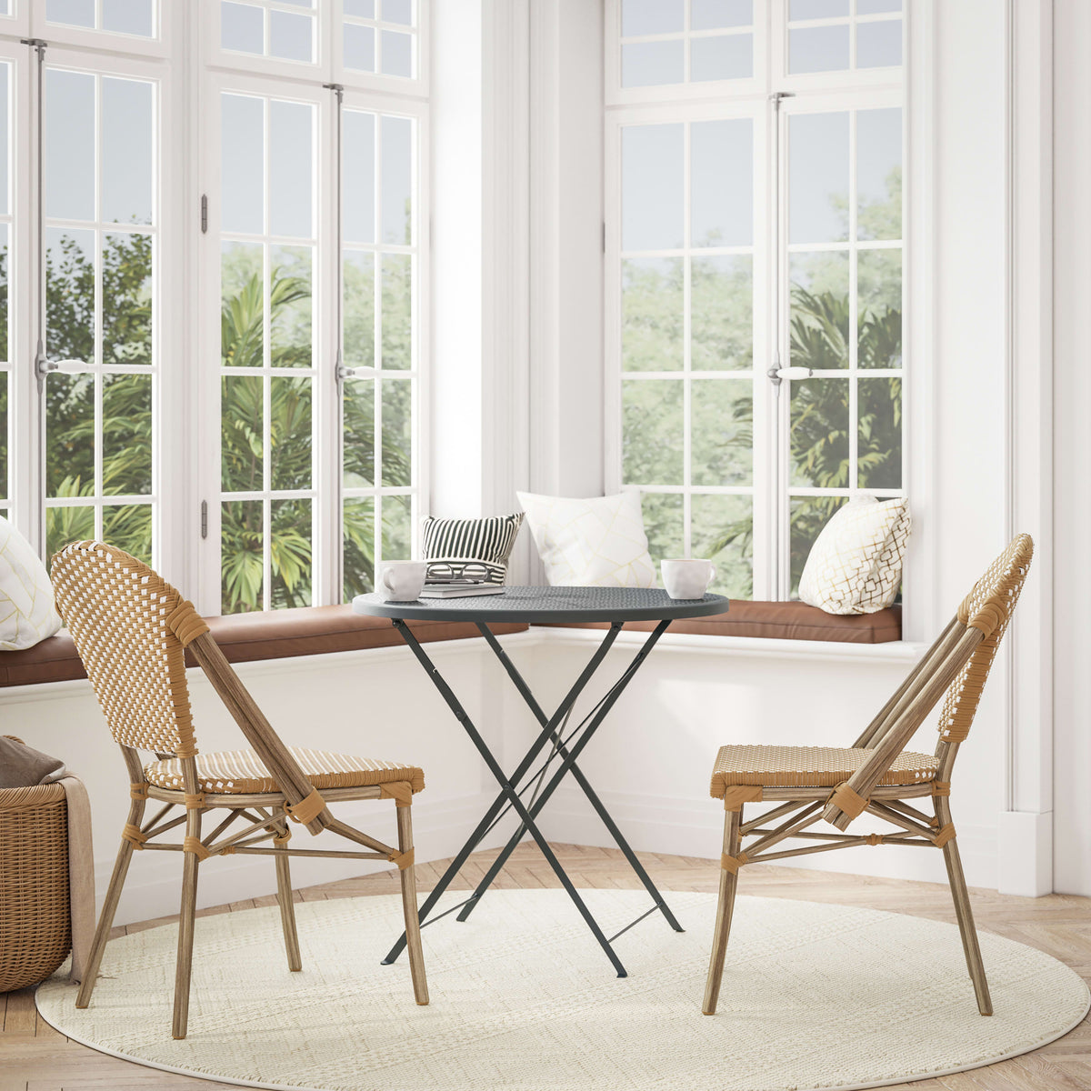 Flash Furniture SDA-AD642001-F-NATWH-LTNAT-GG All-Weather Commercial Paris Chair - Bamboo Print Aluminum Frame-Natural/White (Natural & White/Light Natural Frame) - View 2