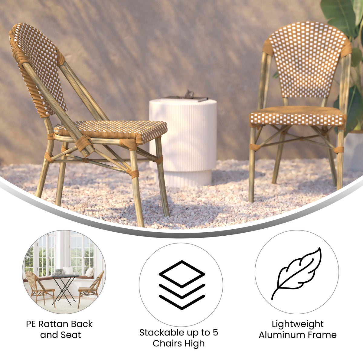 Flash Furniture SDA-AD642001-F-NATWH-LTNAT-GG All-Weather Commercial Paris Chair - Bamboo Print Aluminum Frame-Natural/White (Natural & White/Light Natural Frame) - View 3