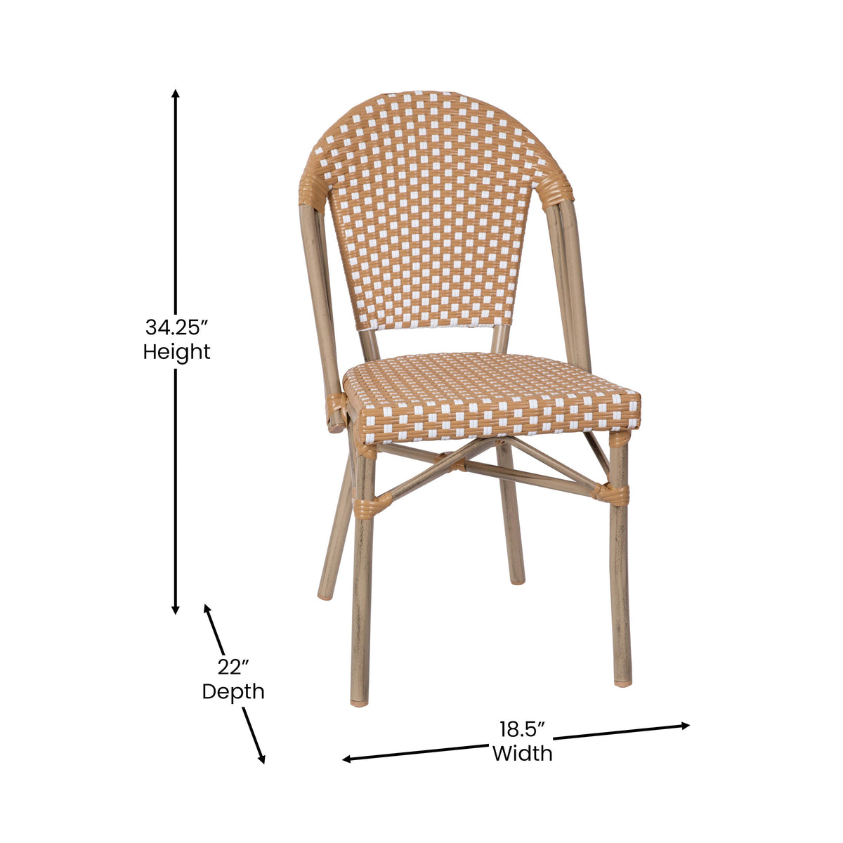 Flash Furniture SDA-AD642001-F-NATWH-LTNAT-GG All-Weather Commercial Paris Chair - Bamboo Print Aluminum Frame-Natural/White (Natural & White/Light Natural Frame) - View 4