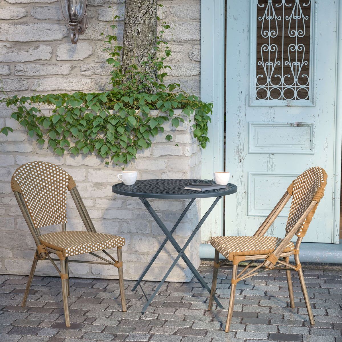 Flash Furniture SDA-AD642001-F-NATWH-LTNAT-GG All-Weather Commercial Paris Chair - Bamboo Print Aluminum Frame-Natural/White (Natural & White/Light Natural Frame) - View 5