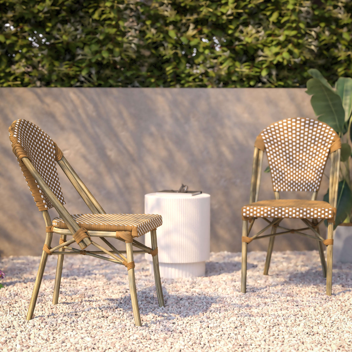 Flash Furniture SDA-AD642001-F-NATWH-LTNAT-GG All-Weather Commercial Paris Chair - Bamboo Print Aluminum Frame-Natural/White (Natural & White/Light Natural Frame) - View 6