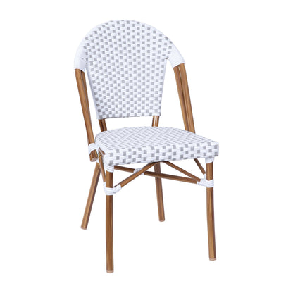 Flash Furniture SDA-AD642001-F-WHGY-NAT-GG All-Weather Commercial Paris Chair with Bamboo Print Aluminum Frame-White/Gray (White & Gray/Natural Frame) - Main view