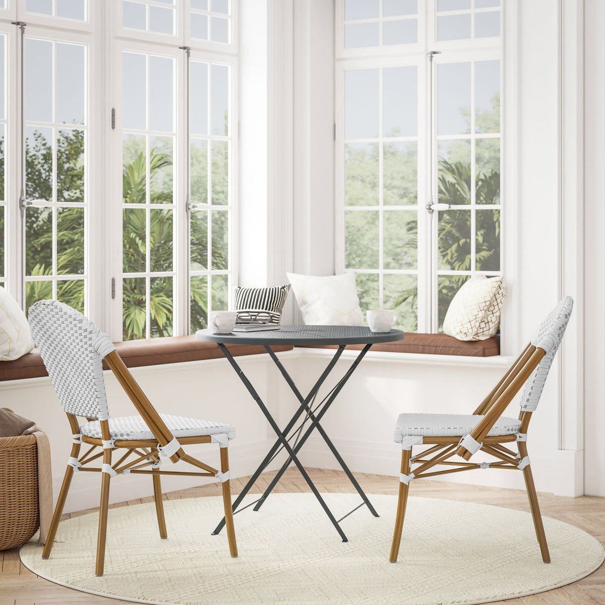 Flash Furniture SDA-AD642001-F-WHGY-NAT-GG All-Weather Commercial Paris Chair with Bamboo Print Aluminum Frame-White/Gray (White & Gray/Natural Frame) - View 2