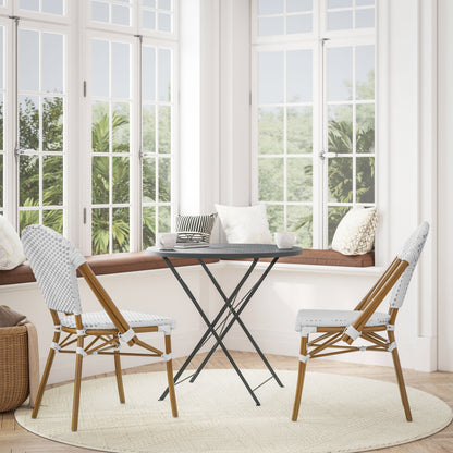 Flash Furniture SDA-AD642001-F-WHGY-NAT-GG All-Weather Commercial Paris Chair with Bamboo Print Aluminum Frame-White/Gray (White & Gray/Natural Frame) - View 2