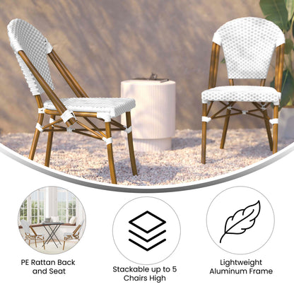 Flash Furniture SDA-AD642001-F-WHGY-NAT-GG All-Weather Commercial Paris Chair with Bamboo Print Aluminum Frame-White/Gray (White & Gray/Natural Frame) - View 3