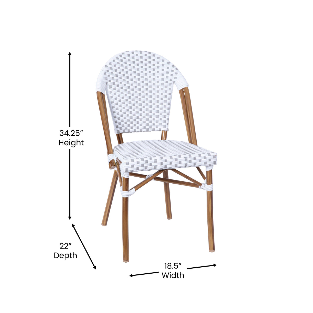 Flash Furniture SDA-AD642001-F-WHGY-NAT-GG All-Weather Commercial Paris Chair with Bamboo Print Aluminum Frame-White/Gray (White & Gray/Natural Frame) - View 4