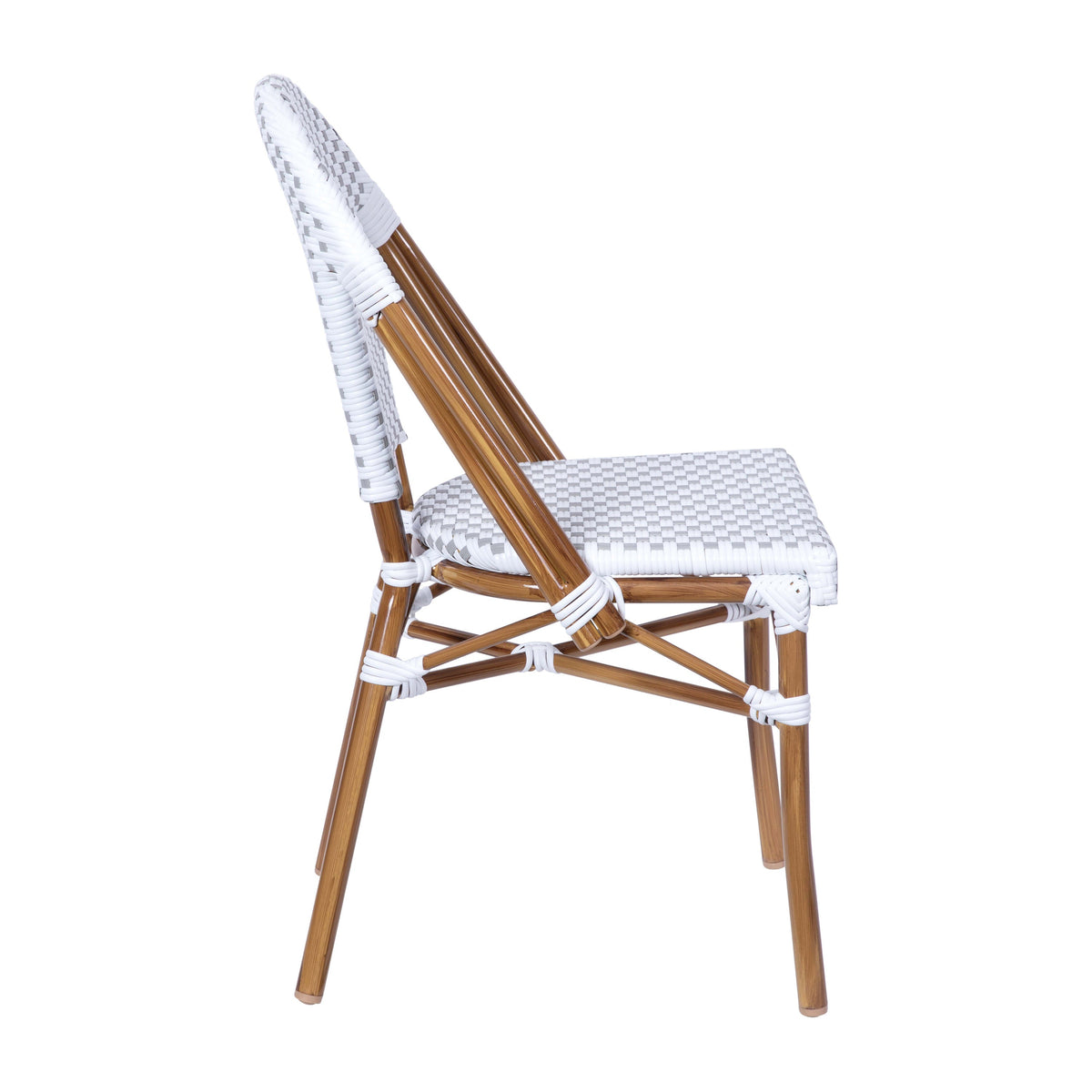 Flash Furniture SDA-AD642001-F-WHGY-NAT-GG All-Weather Commercial Paris Chair with Bamboo Print Aluminum Frame-White/Gray (White & Gray/Natural Frame) - View 9