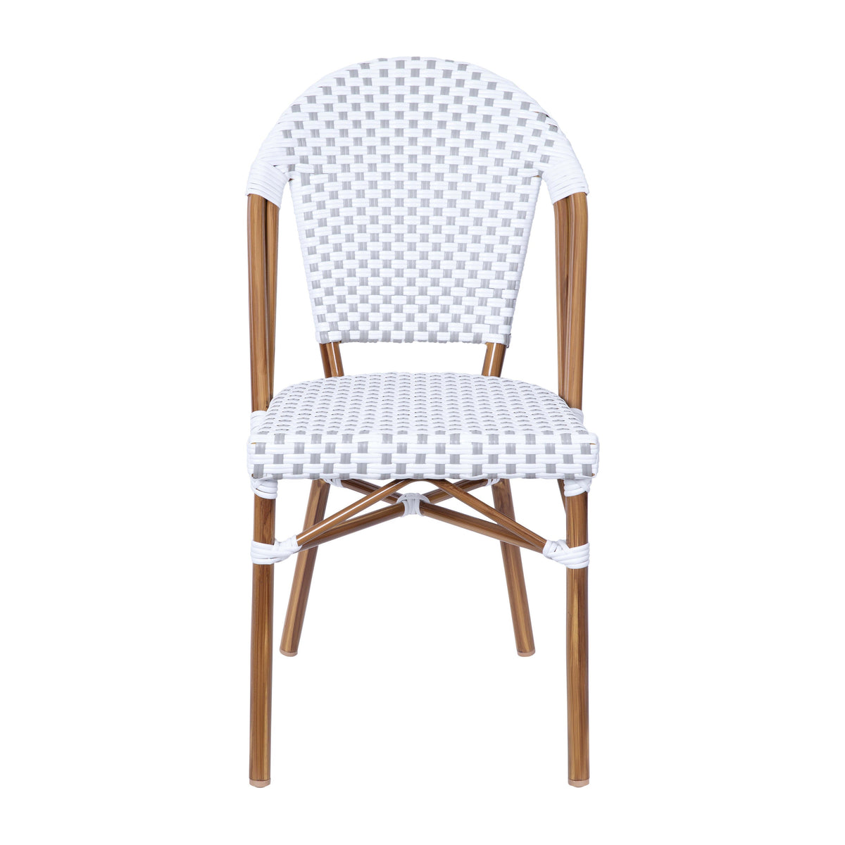 Flash Furniture SDA-AD642001-F-WHGY-NAT-GG All-Weather Commercial Paris Chair with Bamboo Print Aluminum Frame-White/Gray (White & Gray/Natural Frame) - View 10