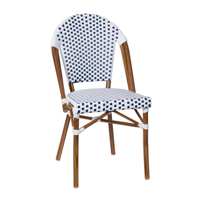 Flash Furniture SDA-AD642001-F-WHNVY-NAT-GG All-Weather Commercial Paris Chair with Bamboo Print Aluminum Frame-White/Navy (White & Navy/Natural Frame) - Main view