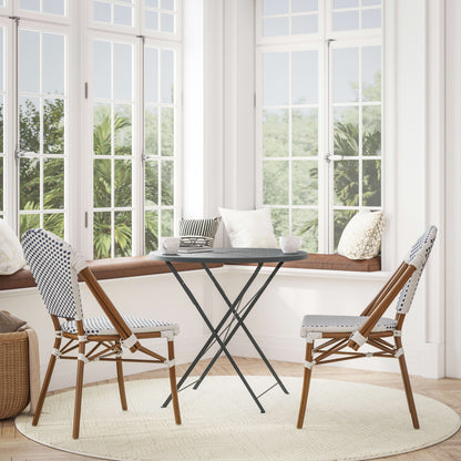 Flash Furniture SDA-AD642001-F-WHNVY-NAT-GG All-Weather Commercial Paris Chair with Bamboo Print Aluminum Frame-White/Navy (White & Navy/Natural Frame) - View 2