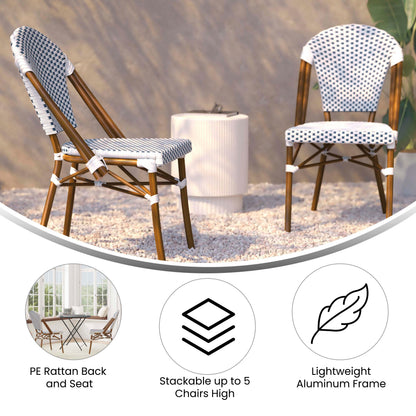 Flash Furniture SDA-AD642001-F-WHNVY-NAT-GG All-Weather Commercial Paris Chair with Bamboo Print Aluminum Frame-White/Navy (White & Navy/Natural Frame) - View 3