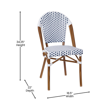 Flash Furniture SDA-AD642001-F-WHNVY-NAT-GG All-Weather Commercial Paris Chair with Bamboo Print Aluminum Frame-White/Navy (White & Navy/Natural Frame) - View 4