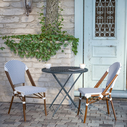 Flash Furniture SDA-AD642001-F-WHNVY-NAT-GG All-Weather Commercial Paris Chair with Bamboo Print Aluminum Frame-White/Navy (White & Navy/Natural Frame) - View 5