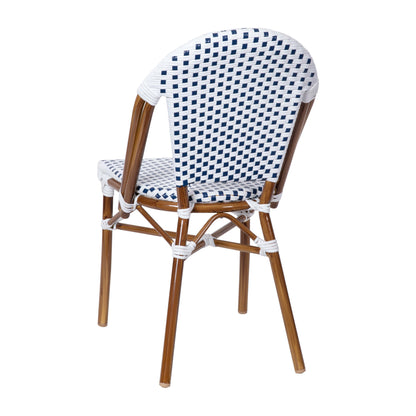 Flash Furniture SDA-AD642001-F-WHNVY-NAT-GG All-Weather Commercial Paris Chair with Bamboo Print Aluminum Frame-White/Navy (White & Navy/Natural Frame) - View 7