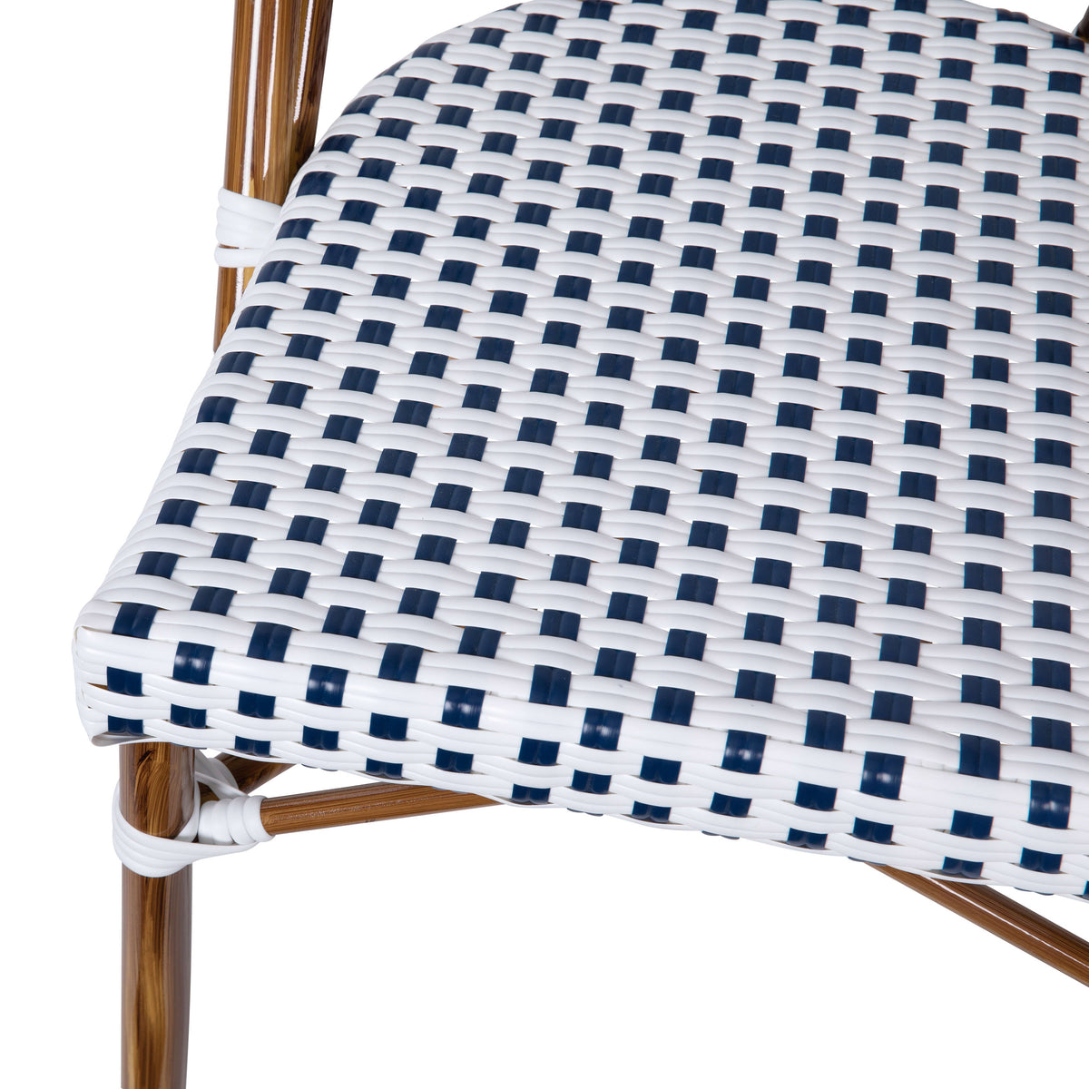 Flash Furniture SDA-AD642001-F-WHNVY-NAT-GG All-Weather Commercial Paris Chair with Bamboo Print Aluminum Frame-White/Navy (White & Navy/Natural Frame) - View 8