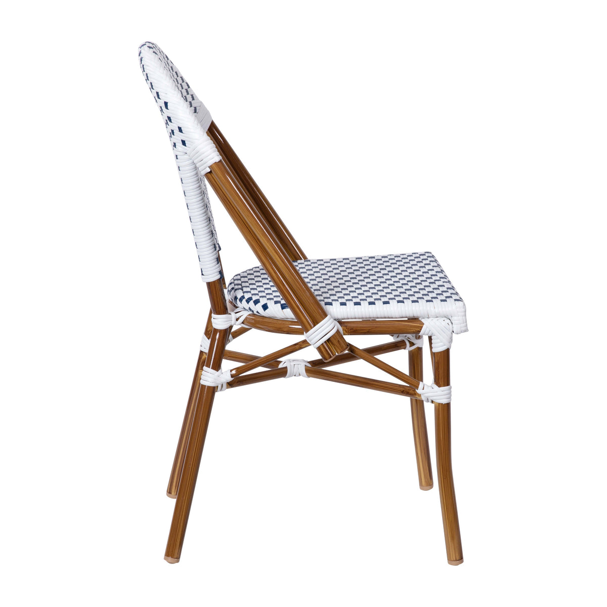Flash Furniture SDA-AD642001-F-WHNVY-NAT-GG All-Weather Commercial Paris Chair with Bamboo Print Aluminum Frame-White/Navy (White & Navy/Natural Frame) - View 9