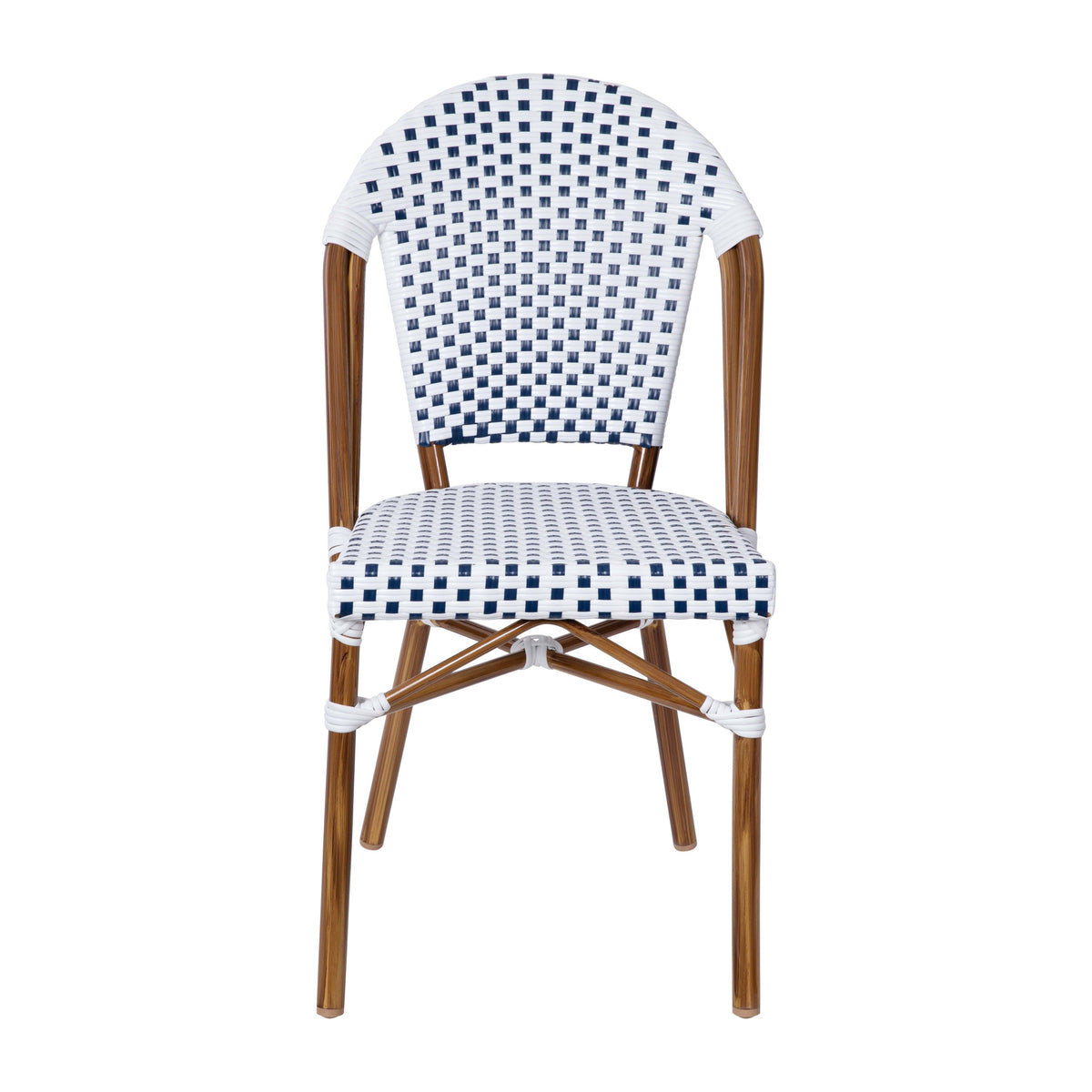 Flash Furniture SDA-AD642001-F-WHNVY-NAT-GG All-Weather Commercial Paris Chair with Bamboo Print Aluminum Frame-White/Navy (White & Navy/Natural Frame) - View 10