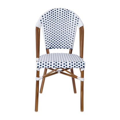 Flash Furniture SDA-AD642001-F-WHNVY-NAT-GG All-Weather Commercial Paris Chair with Bamboo Print Aluminum Frame-White/Navy (White & Navy/Natural Frame) - View 10