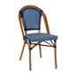 Flash Furniture SDA-AD642001-NVYWH-NAT-GG All-Weather Commercial Paris Chair with Bamboo Print Aluminum Frame-Navy/White (Navy & White/Natural Frame) - Main view