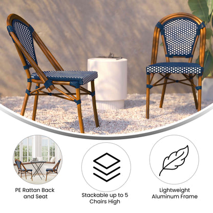 Flash Furniture SDA-AD642001-NVYWH-NAT-GG All-Weather Commercial Paris Chair with Bamboo Print Aluminum Frame-Navy/White (Navy & White/Natural Frame) - View 3