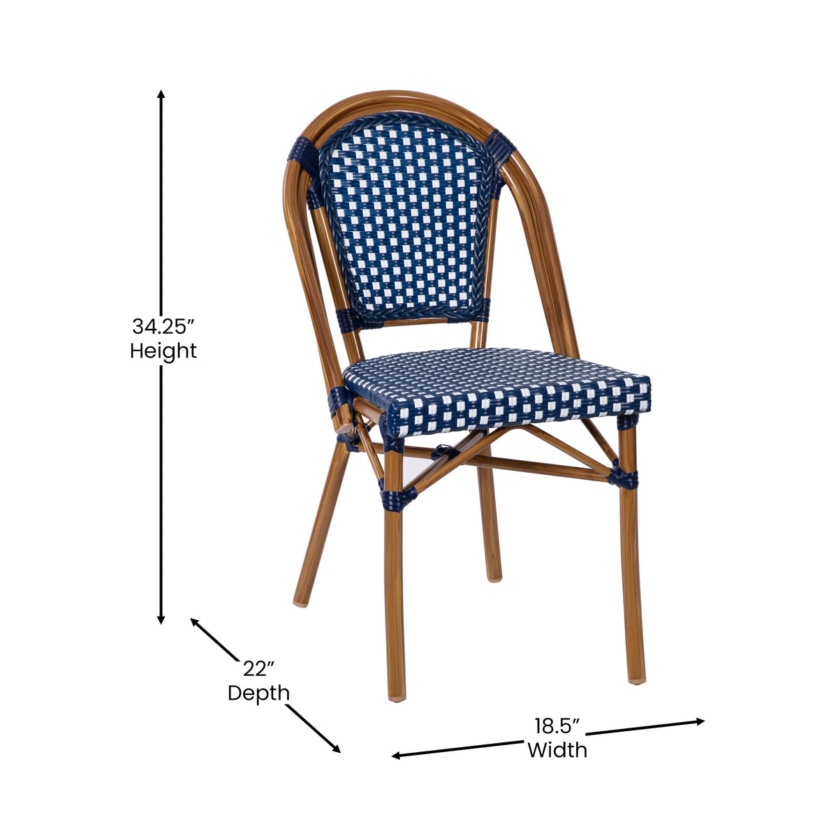 Flash Furniture SDA-AD642001-NVYWH-NAT-GG All-Weather Commercial Paris Chair with Bamboo Print Aluminum Frame-Navy/White (Navy & White/Natural Frame) - View 4