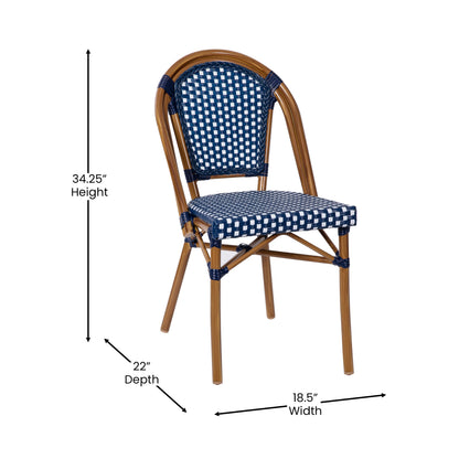 Flash Furniture SDA-AD642001-NVYWH-NAT-GG All-Weather Commercial Paris Chair with Bamboo Print Aluminum Frame-Navy/White (Navy & White/Natural Frame) - View 4