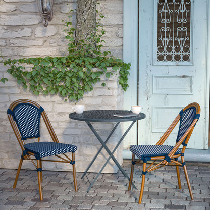 Flash Furniture SDA-AD642001-NVYWH-NAT-GG All-Weather Commercial Paris Chair with Bamboo Print Aluminum Frame-Navy/White (Navy & White/Natural Frame) - View 5