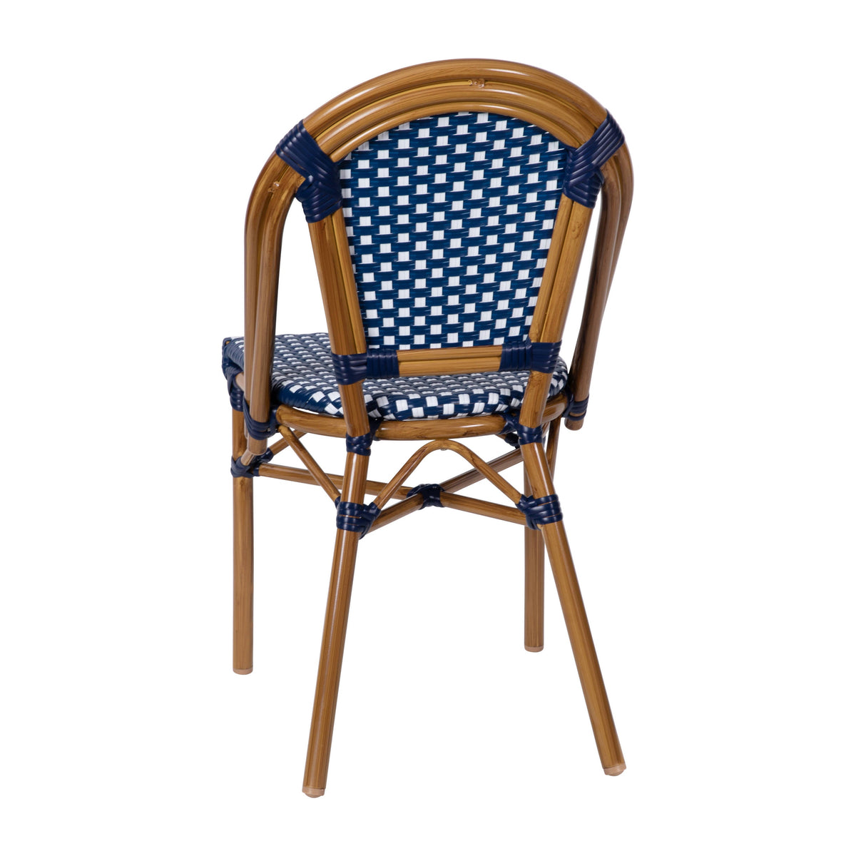 Flash Furniture SDA-AD642001-NVYWH-NAT-GG All-Weather Commercial Paris Chair with Bamboo Print Aluminum Frame-Navy/White (Navy & White/Natural Frame) - View 7