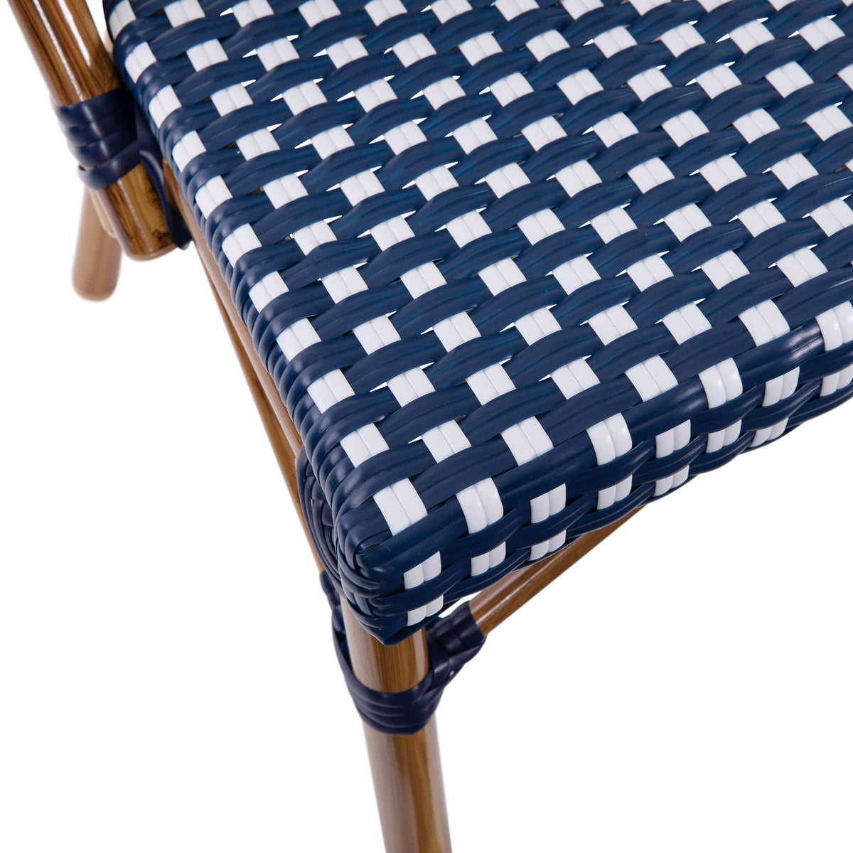 Flash Furniture SDA-AD642001-NVYWH-NAT-GG All-Weather Commercial Paris Chair with Bamboo Print Aluminum Frame-Navy/White (Navy & White/Natural Frame) - View 8