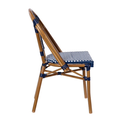 Flash Furniture SDA-AD642001-NVYWH-NAT-GG All-Weather Commercial Paris Chair with Bamboo Print Aluminum Frame-Navy/White (Navy & White/Natural Frame) - View 9